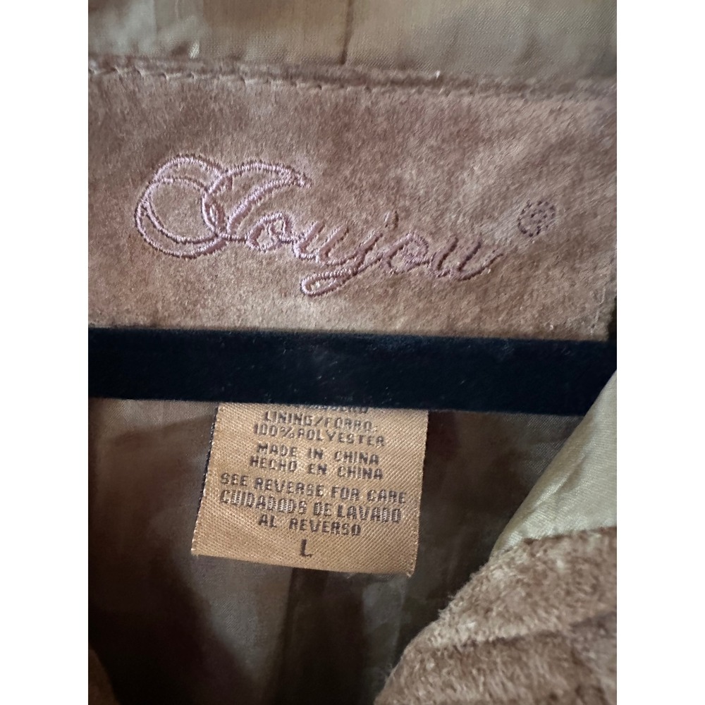 Joujou Brown Suede Leather Bomber Jacket Ribbed Collar Cropped Y2K small/medium - Picture 7 of 16